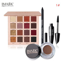 Load image into Gallery viewer, IMAGIC 4PCS/16 Colors  Eyeshadow Palette&amp;Black Eyeliner Pen&amp;Mascara and Eyebrow Cream