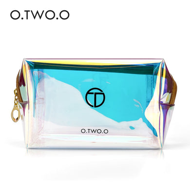 O.TWO.O Transparent Holographic Cosmetic Bag Travel Make Up Necessaries Organizer Zipper Toiletry Kit Makeup Case Pouch