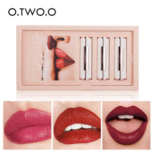 O.TWO.O Lipstick Set Lips Makeup Kit Long Lasting Waterproof Matte Lipstick Comestic Set 3 pcs Lip Balm Tint  Woman Fashion Gift