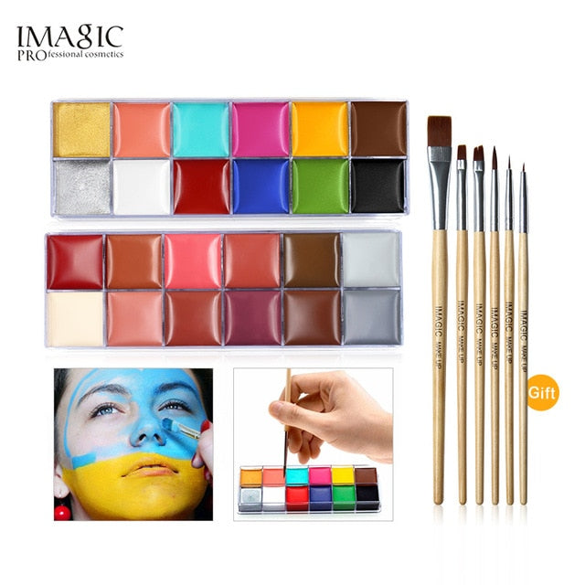 IMAGIC 12 Colors Flash Tattoo Face Body Paint Oil Painting Art use in Halloween