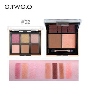 O.TWO.O Palette Eyeshadow Highlighter Glitter Blusher Face Contour Makeup Pallete 6 Colors Eyeshadow+2 Colors Blusher Pallete