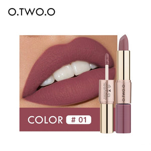 O.TWO.O 2 in 1 Matte liquid Lipstick and Matte Lip gloss Makeup Moisturizing Long Lasting Waterproof Velvet Lipstick 12 Color