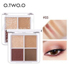Load image into Gallery viewer, O.TWO.O 4 Color Eyeshadow Palette Peach Waterproof Long Lasting Shimmer  Matte Eye shadow Soft Smooth Shadow Primer Makeup