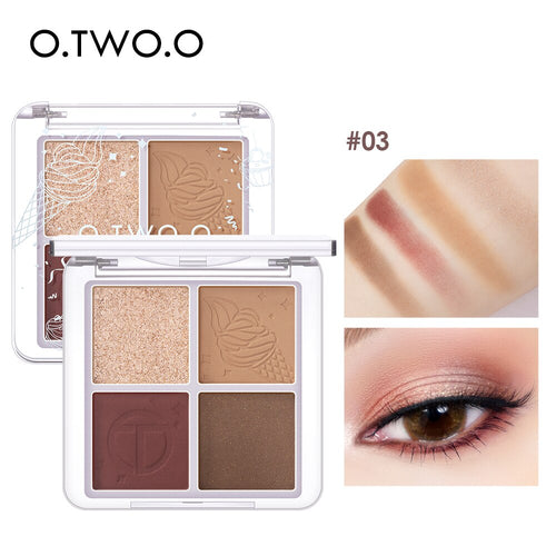 O.TWO.O 4 Color Eyeshadow Palette Peach Waterproof Long Lasting Shimmer  Matte Eye shadow Soft Smooth Shadow Primer Makeup